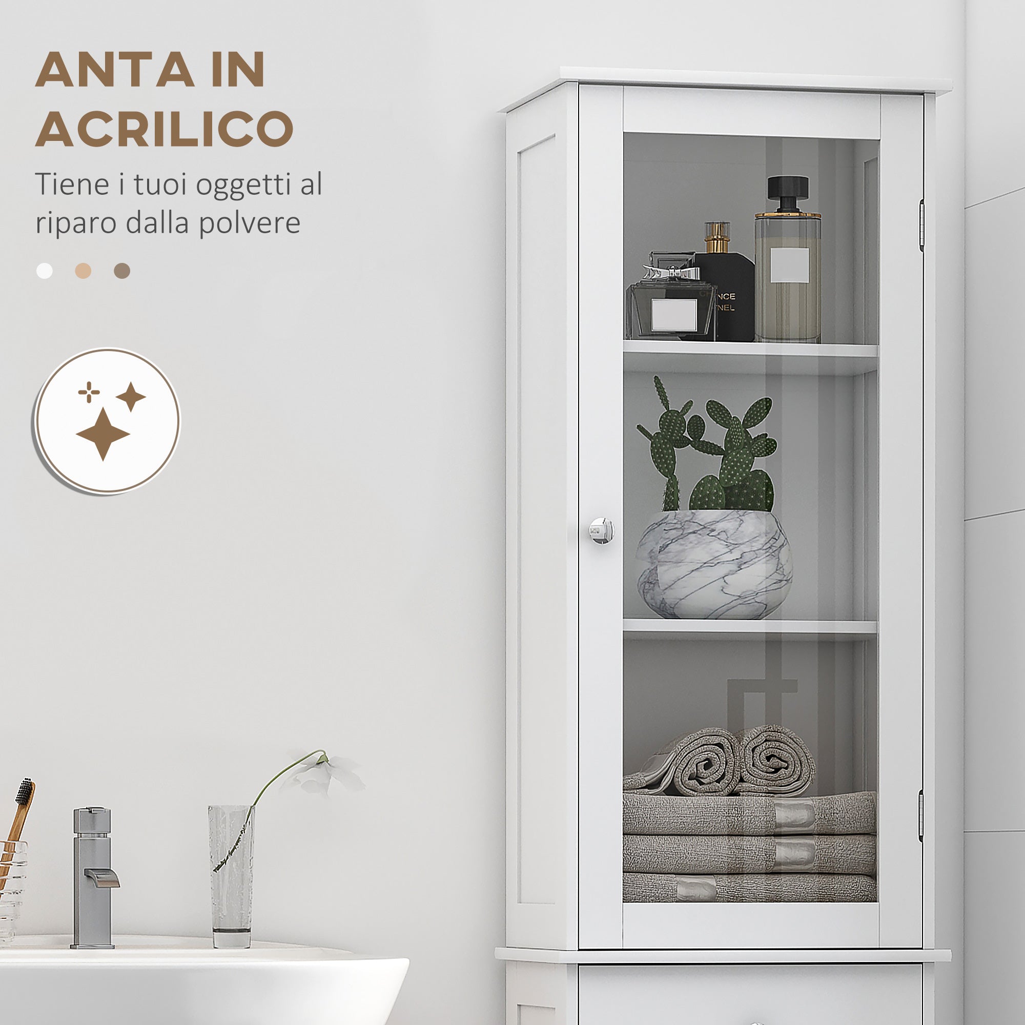 Kleankin Mobile Column Bathroom Space With Cardboard, Drawer and MDF shelves, 40x27x171.5cm, White - Borgè