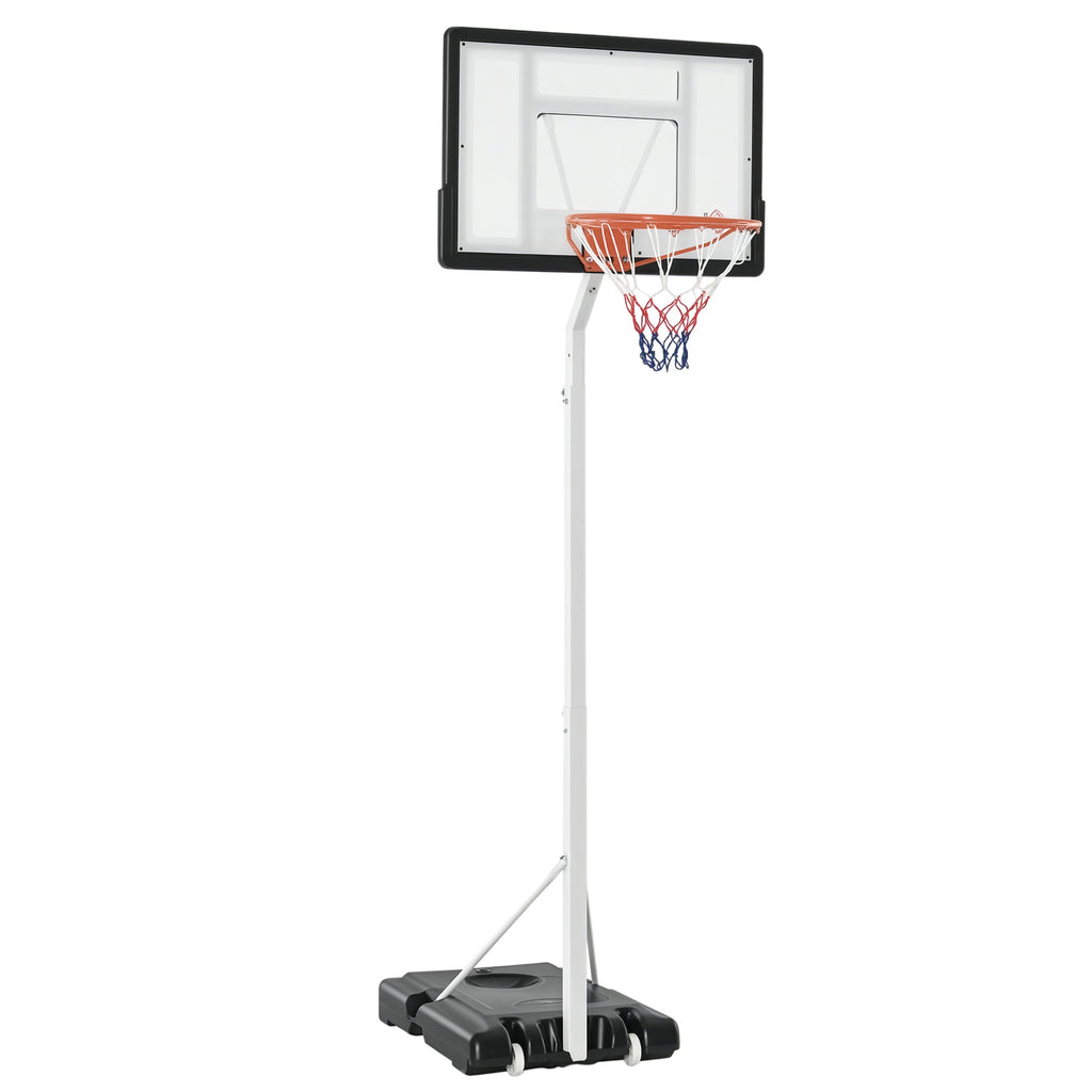 Basketball Hoop for Adults with Adjustable PVC Backboard 210-260cm Built-in Wheels White
