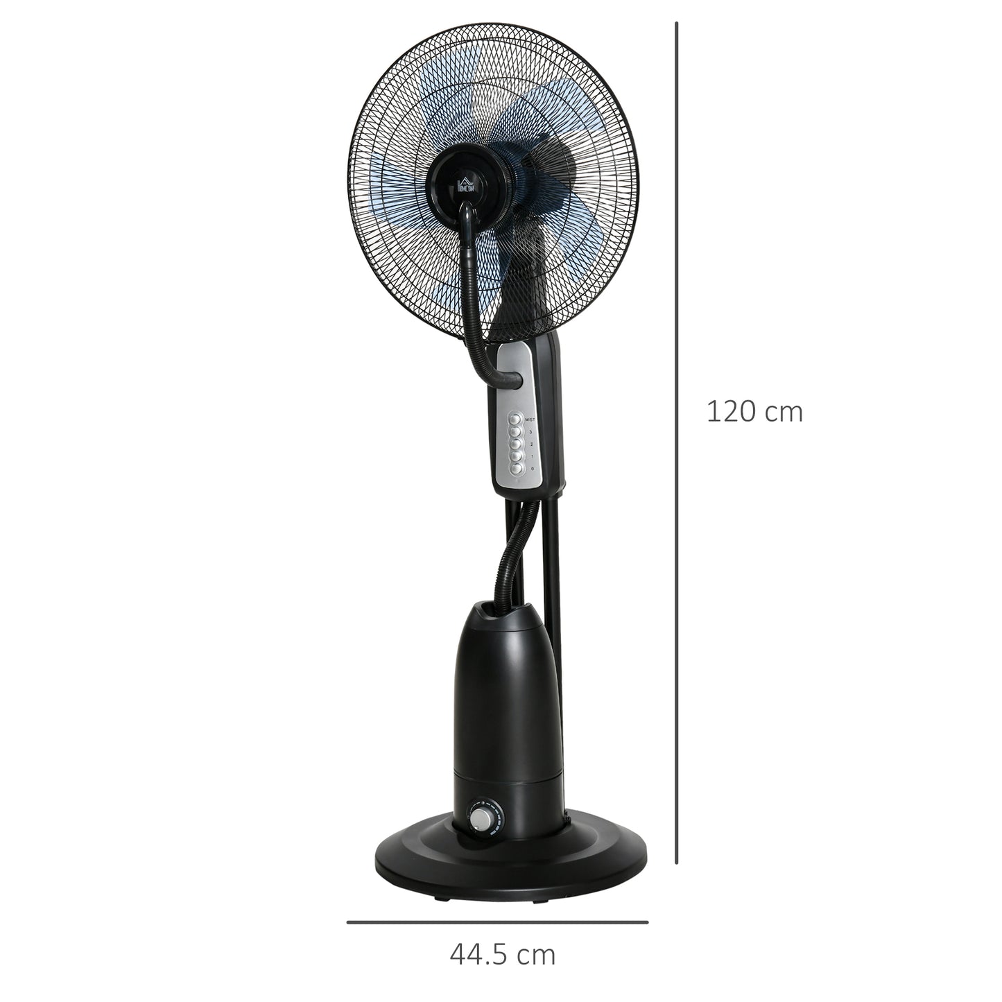 HOMCOM 90W Nebulizer Fan with 4 Wheels with 2.8L Tank and 4 Speeds, in Metal, PE and ABS, 44.5x38.5x120 cm