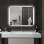 Anti-fog Bathroom Mirror with Adjustable Brightness and Color, Glass and Aluminum Alloy, 80x60x4 cm
