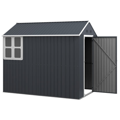 Garden Shed Tool Storage in Galvanized Steel and PP with Window, 259x172x222 cm, Grey and White