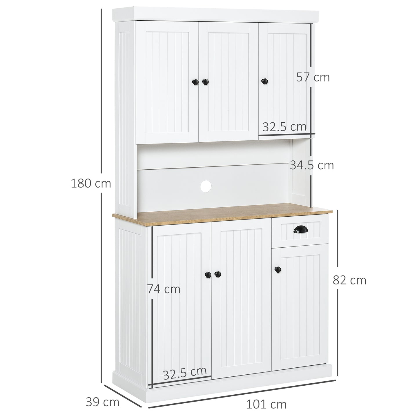 Homcom Mobile Pantry Wooden Kitchen With lockers and country style drawer, 101x39x180cm, white - Borgè