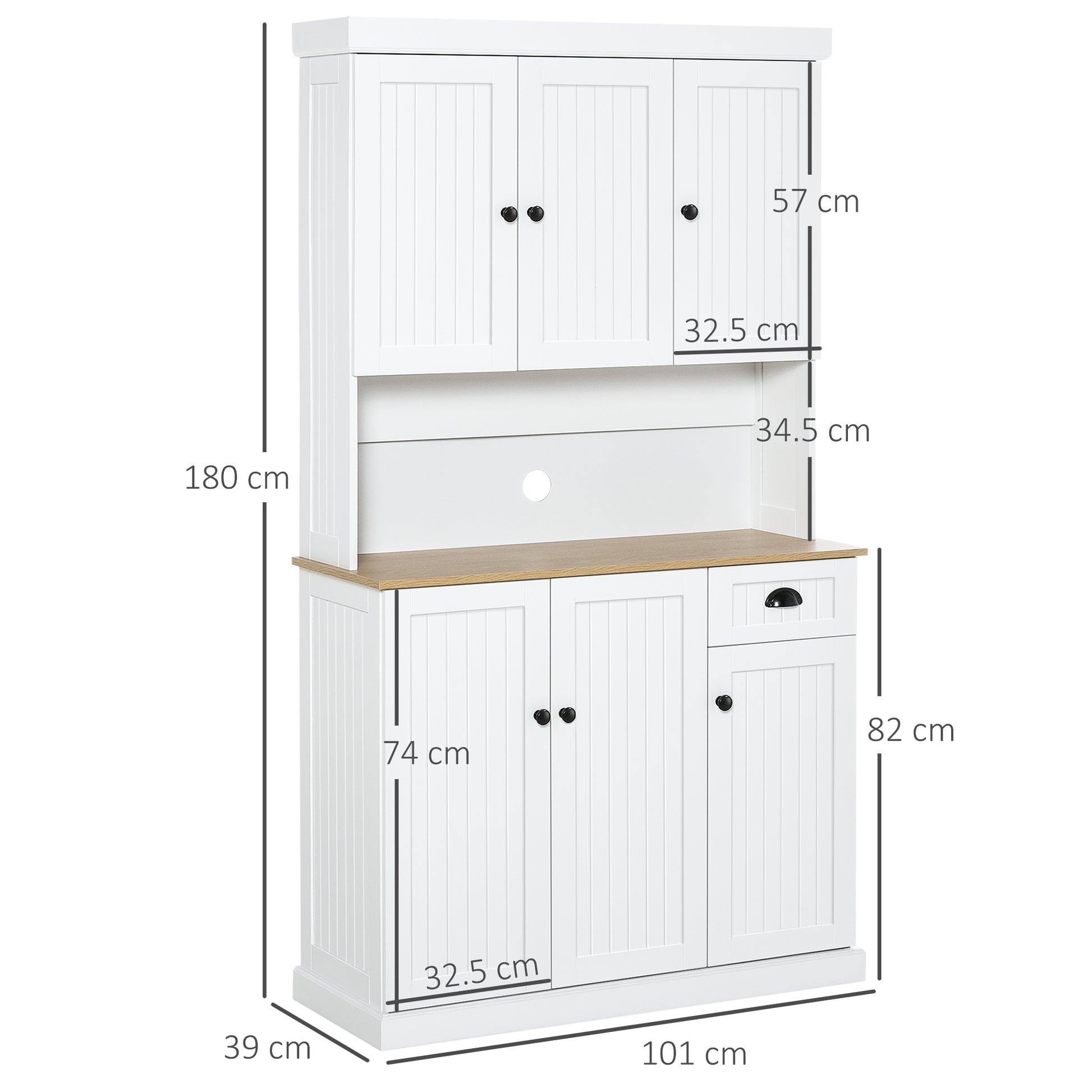 Homcom Mobile Pantry Wooden Kitchen With lockers and country style drawer, 101x39x180cm, white - Borgè