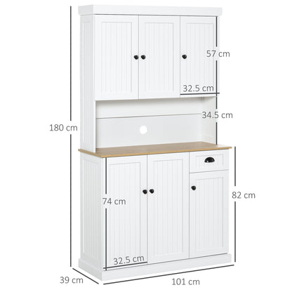 Homcom Mobile Pantry Wooden Kitchen With lockers and country style drawer, 101x39x180cm, white - Borgè