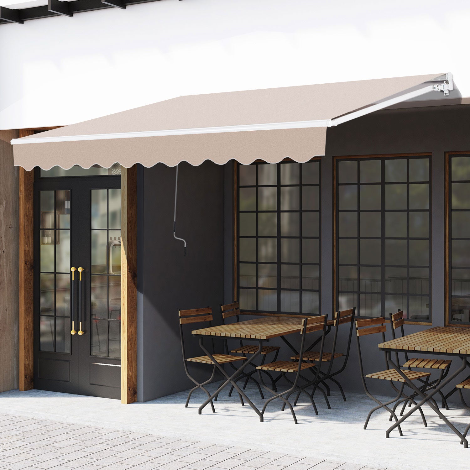 Outdoor Awning with Roller Arms and Crank Opening, 295x200 cm, Beige - Borgè