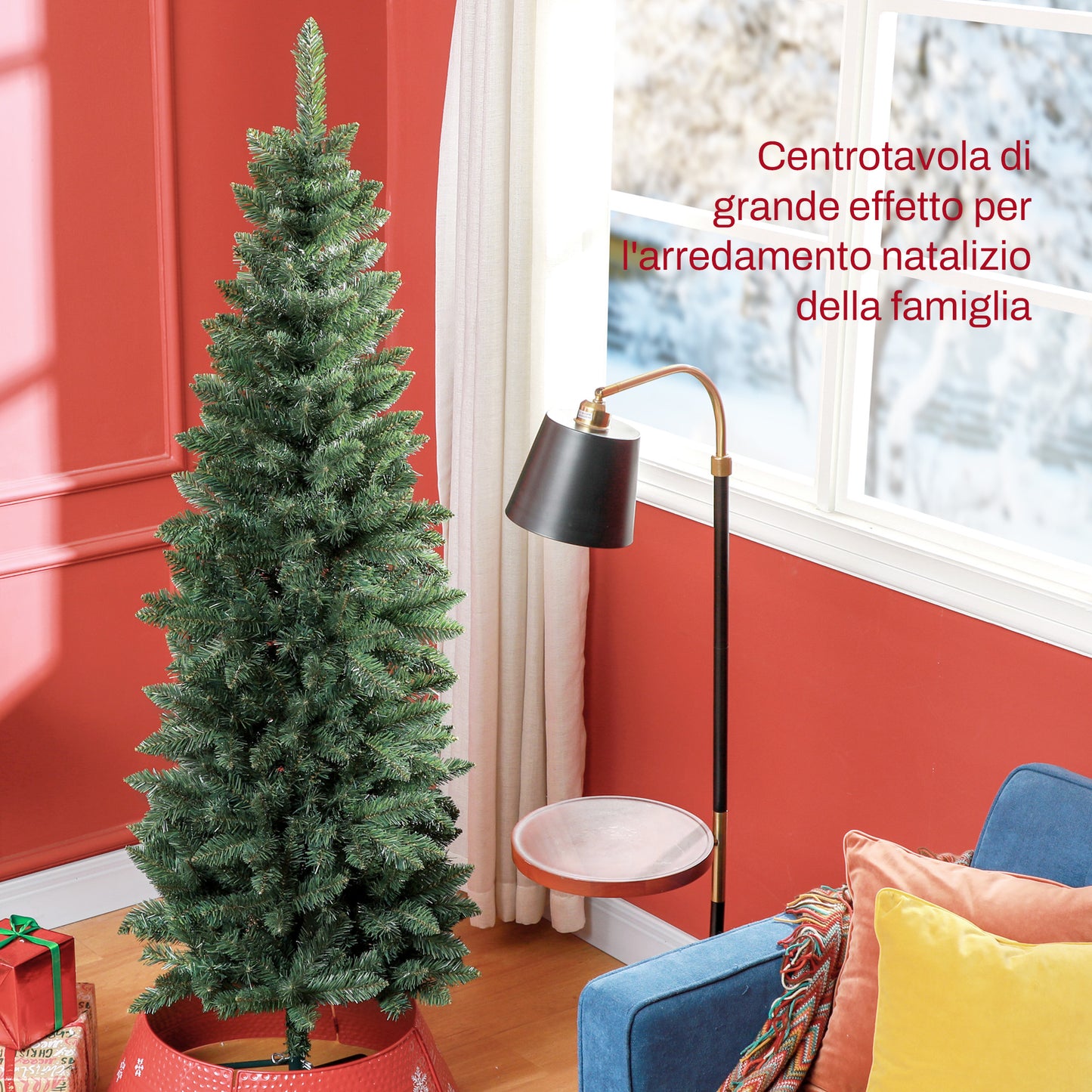 Artificial Christmas Tree 180cm with 479 Branches, Tall and Narrow Design with Folding Base, Green