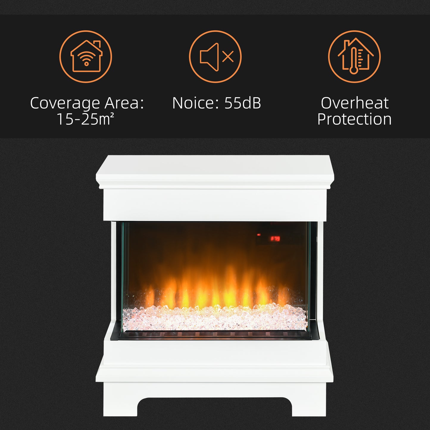 HOMCOM 10-Color Electric Fireplace with Automatic Shut-Off and 12h Timer, 61x28x66.5 cm, White - Borgè