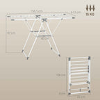 HOMCOM 2-Tier Clothes Airer, Adjustable to 4 Heights, Metal and Plastic, 156.5 x 61.5 x 97 cm, White