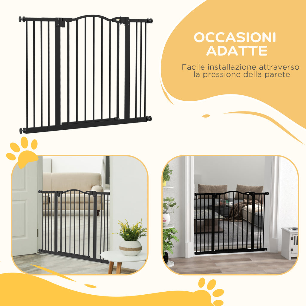 PawHut Extendable Dog Gate Without Screws Adjustable from 74-100 cm High 78 cm in Metal, Black - Borgè