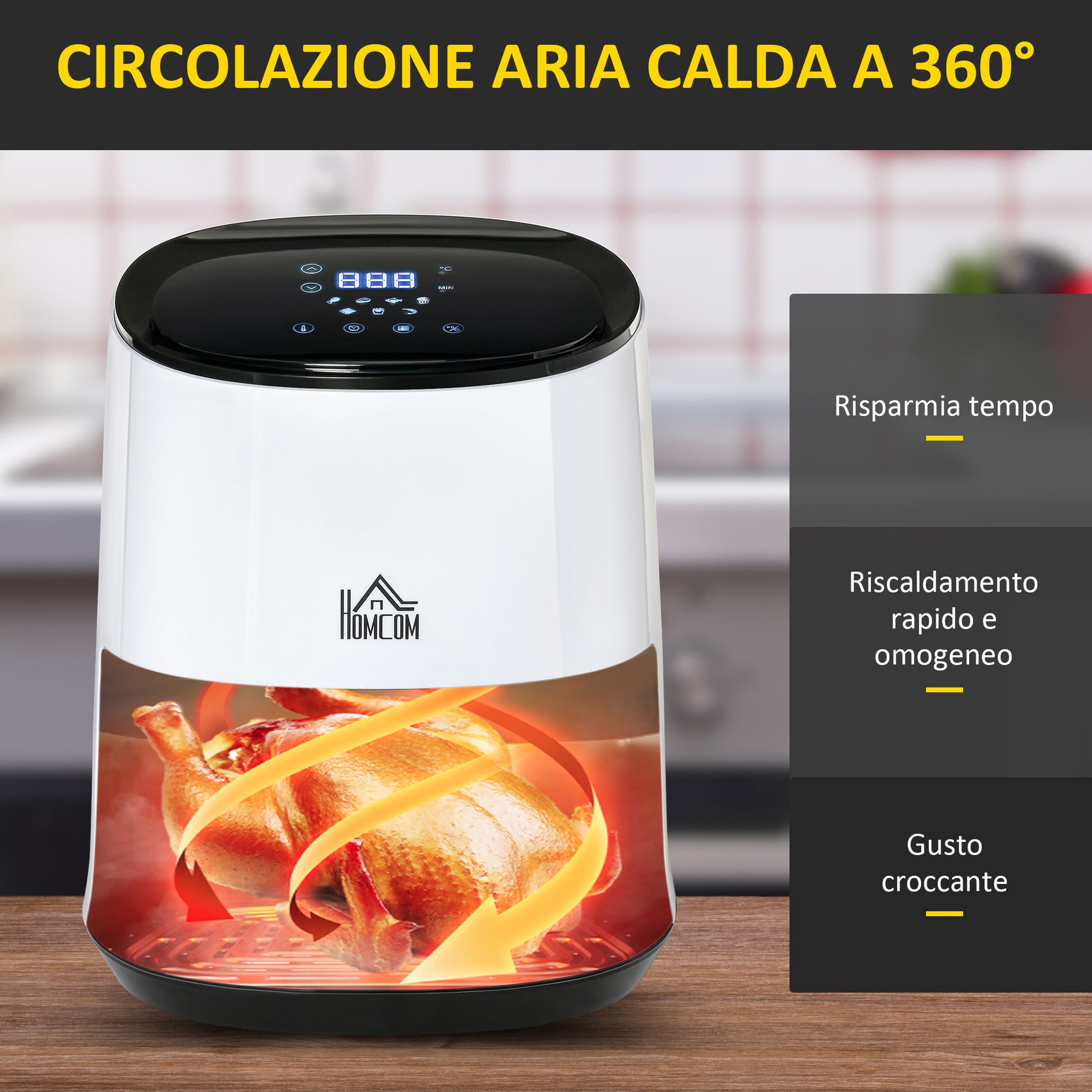 2.5L 1300W Air Fryer with 7 Menus, LED Screen and Pan, 24.9x33.9x29.9cm - Borgè