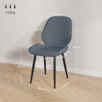 Set of 2 Dining Chairs with Curved Backrest, in Linen Effect Fabric, Foam and Steel, 46x56x86 cm, Grey and Black