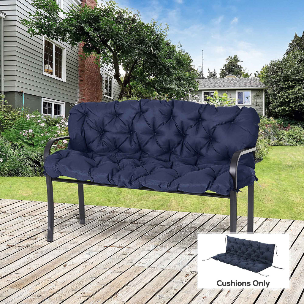 Outsunny Capitonné Style Garden Cushion with 6 Ties, in Cotton and Polyester, 150x98x8 cm, Dark Blue