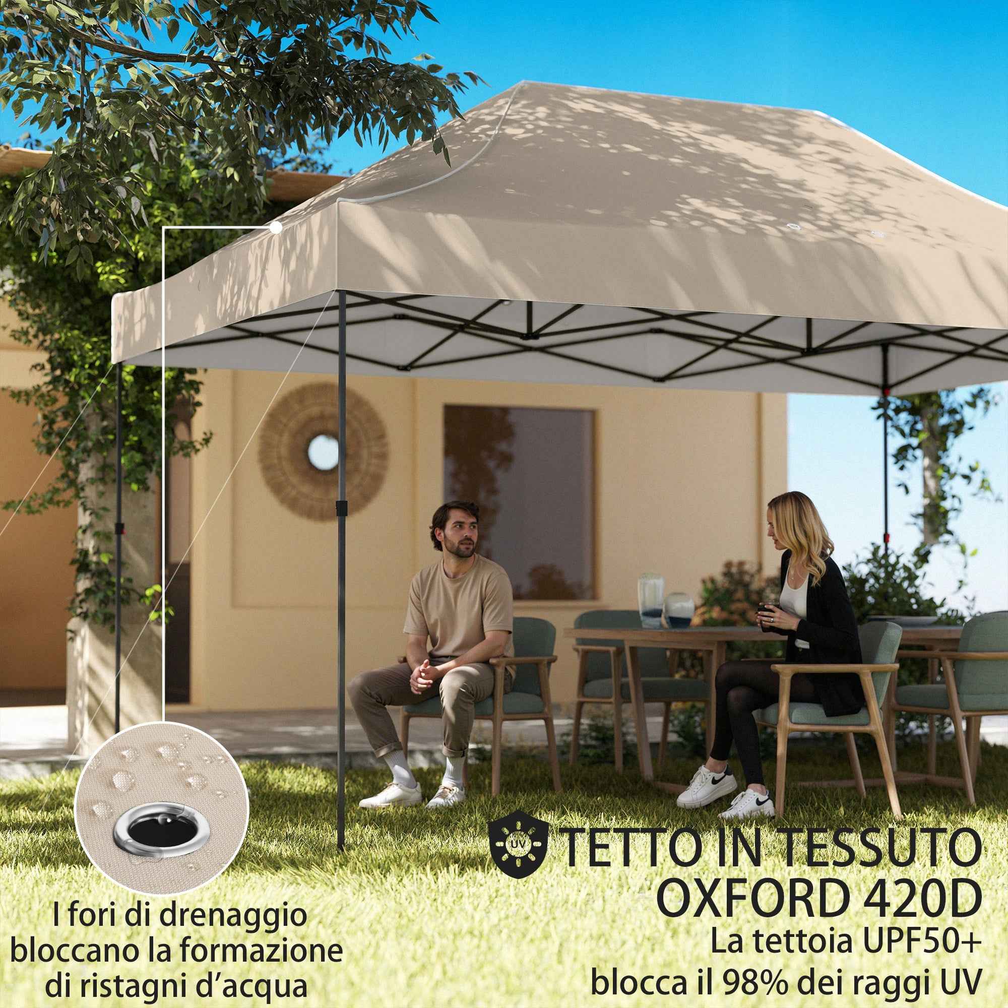 Outsunny Pop Up Folding Gazebo with Side Walls and Windows, 2.9 x 4.3 m, Metal and Oxford Fabric, Sand Brown