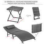 Folding Sun Loungers with Removable Cushions and Folding Table, 3-Piece Rattan Set, Grey