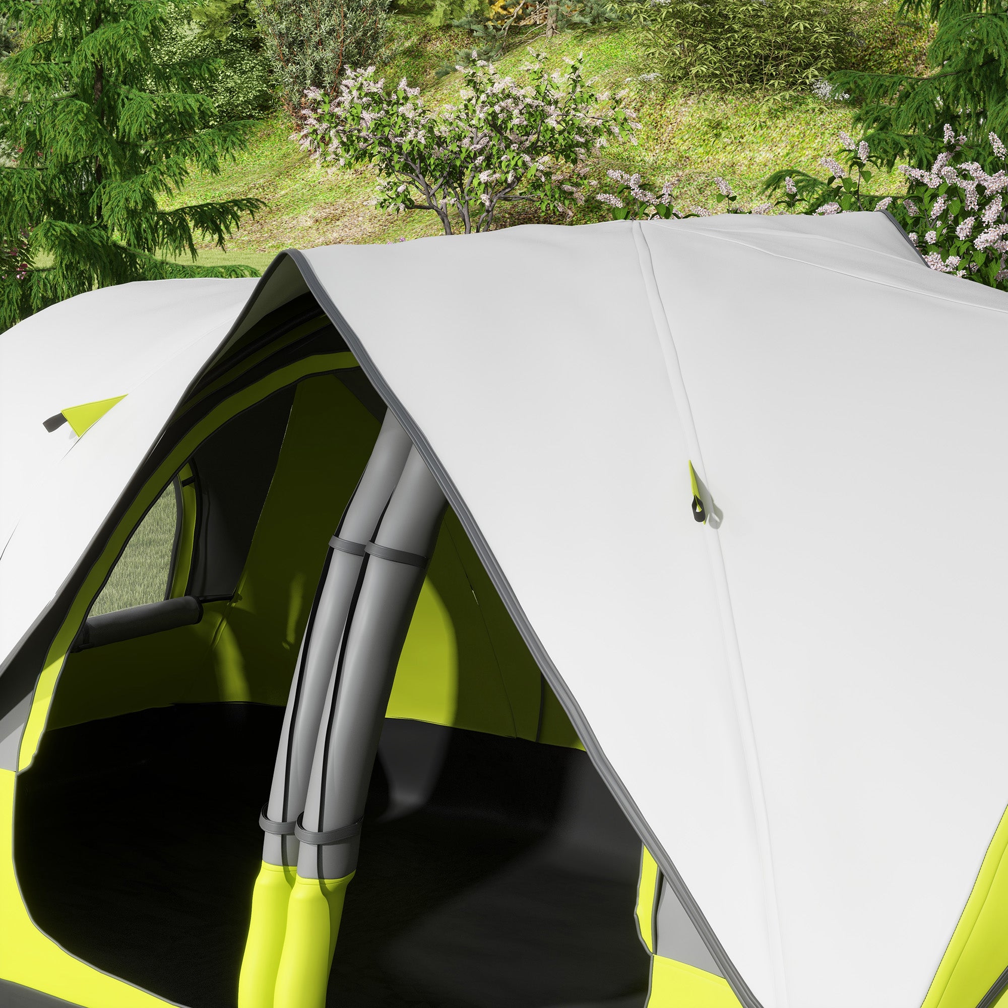 Outsunny 4-person Camping Tent with 2 Separate Spaces, in Polyester and Fiberglass, 450x215Px180 cm, Green - Borgè