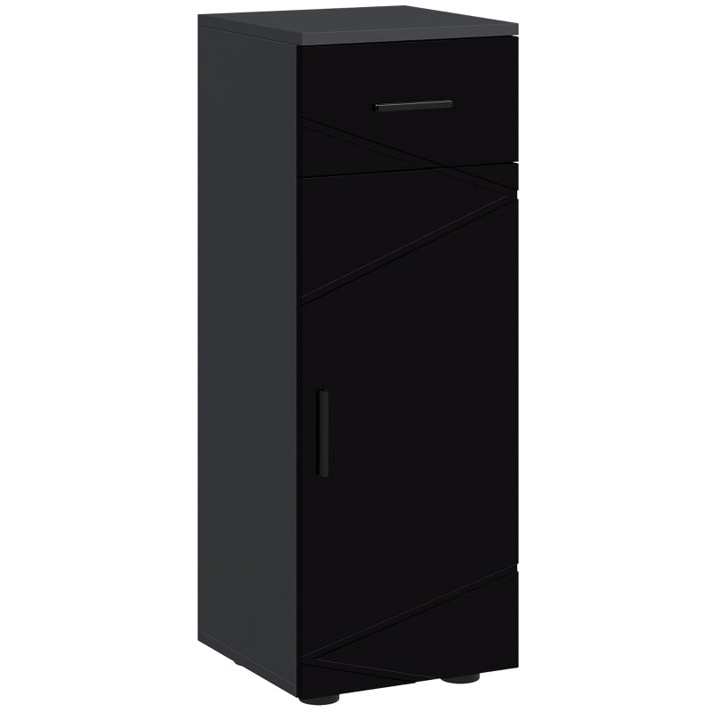Bathroom Cabinet Chipboard with Drawer and 2-Tier Adjustable Cabinet, 30x30x82 cm, Black and Grey