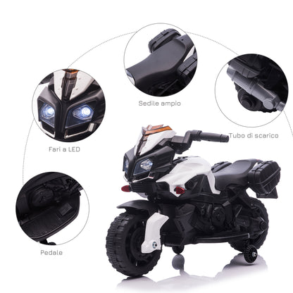 6V Electric Motorcycle for Children 18-48 Months with Headlights and Horn, in PP and Metal, 88.5x42.5x49 cm, White