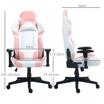 HOMCOM Gaming Chair in Faux Leather Reclining Up to 155° with Headrest and Lumbar Support, Pink - Borgè