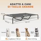 PawHut Raised Outdoor Dog Bed for Large Dogs, Made of Steel and Breathable Mesh, 152 x 94 x 23 cm, Grey