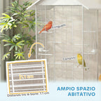 PawHut Wheeled Bird Aviary with Removable Tray, Perches and Feeders, Steel, 79x65x155 cm, White