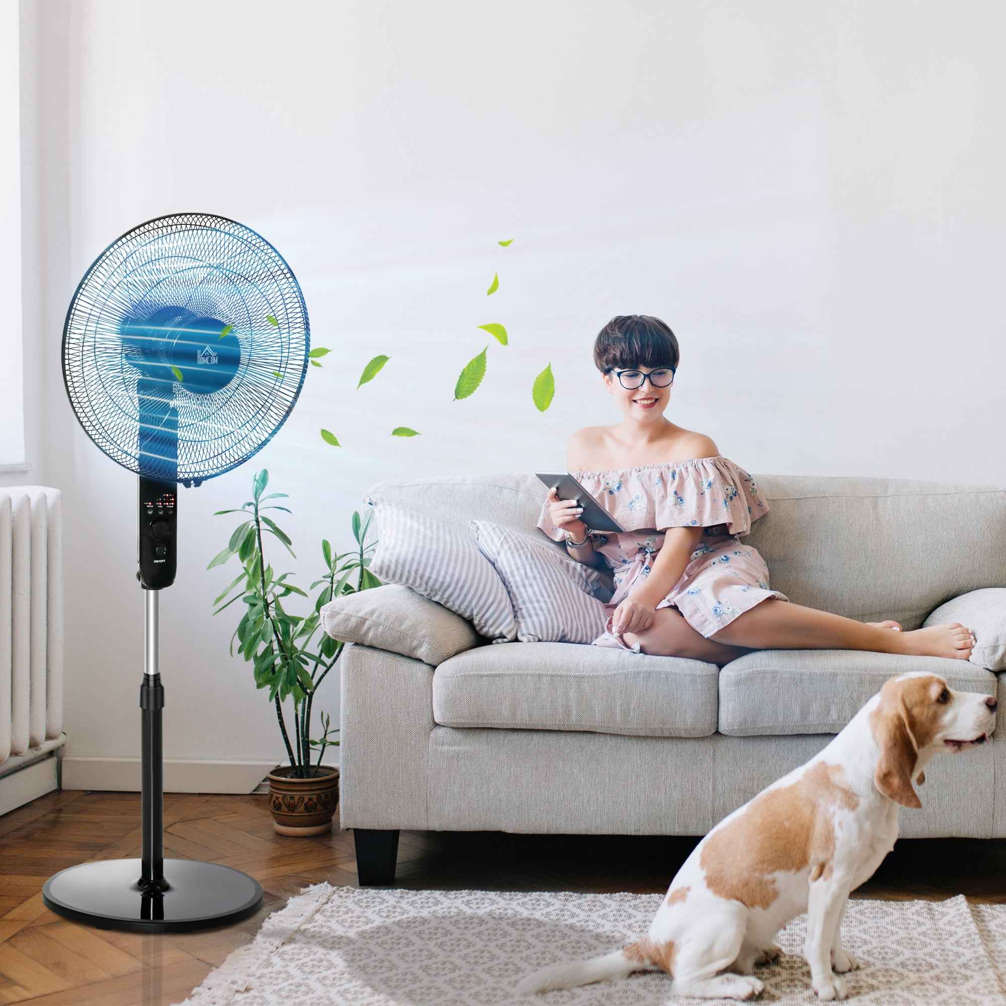 HOMCOM Pedestal Fan with Remote Control, Adjustable Height, 3 Speeds, Adjustable Tilt Angle, Metal, Black