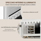 HOMCOM Wall-Mounted and Door-Mounted Jewelry Mirror with Illuminated Interior Mirror and Lock, 37x10x120 cm