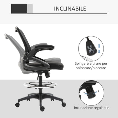 Breathable Height Adjustable Office Chair with Flip-Up Armrests, 64x60x106-126 cm, Black