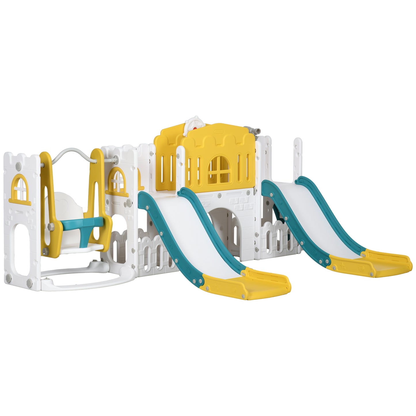 8 in 1 Children's Game with 2 Slides and Swing Ages 1-3 Years, Ladder and Basket, Yellow