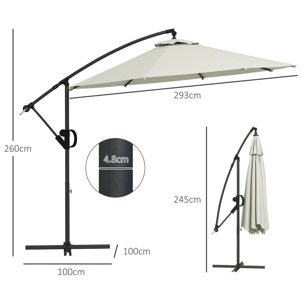 8-Rib Umbrella with Cross Base, in Aluminium, Metal and Polyester, Ø3x2.6 m, Cream - Borgè