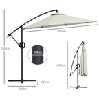 8-Rib Umbrella with Cross Base, in Aluminium, Metal and Polyester, Ø3x2.6 m, Cream - Borgè