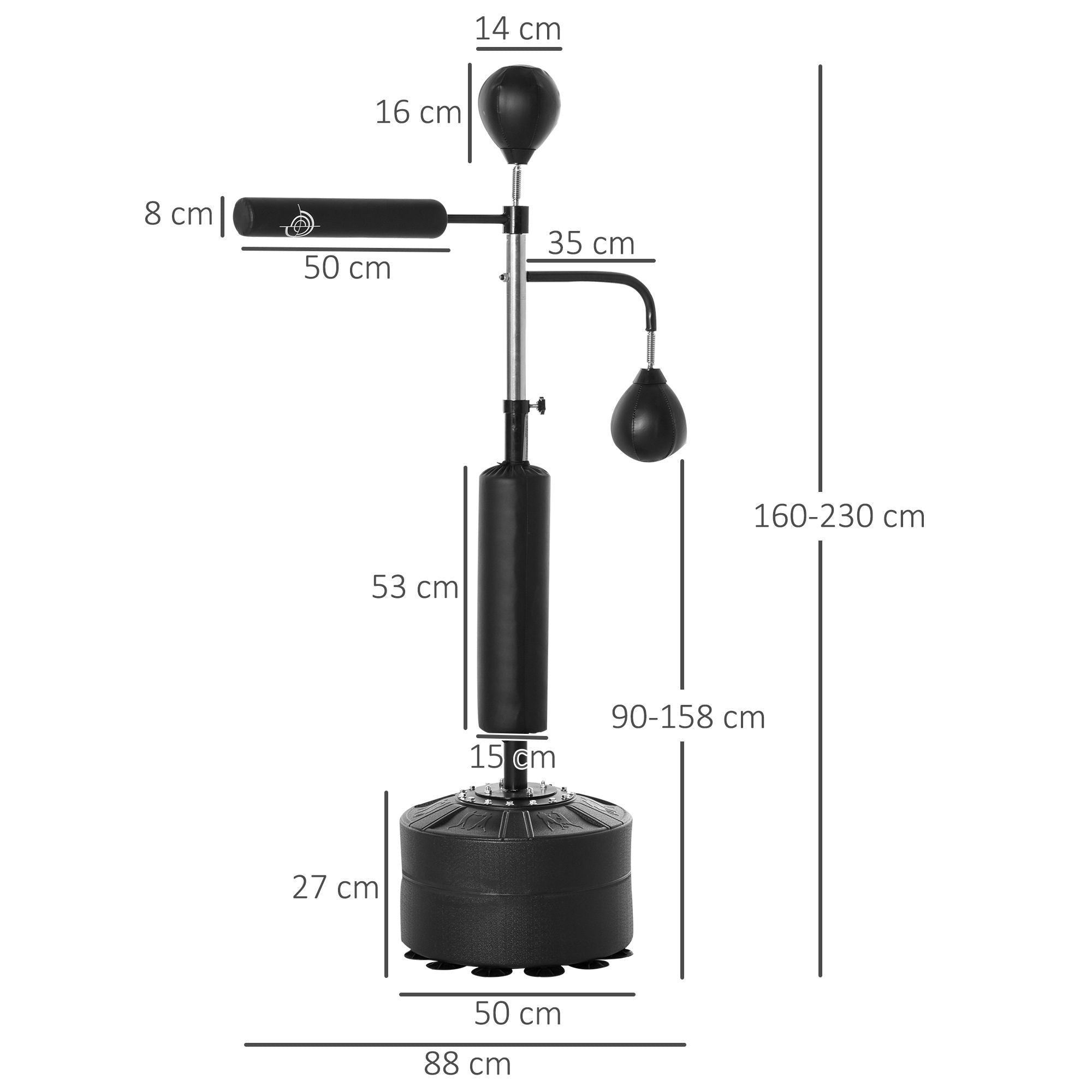 3 in 1 Free Standing Punching Bag with 2 Speedballs, Rotating Bar and Punching Bag, Height Adjustable from 160-230cm, Black