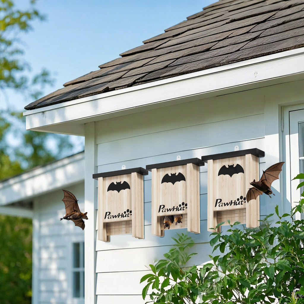 Set of 3 Bat Houses Bat Box in Fir Wood, 18x6x22.5 cm, Wood Color