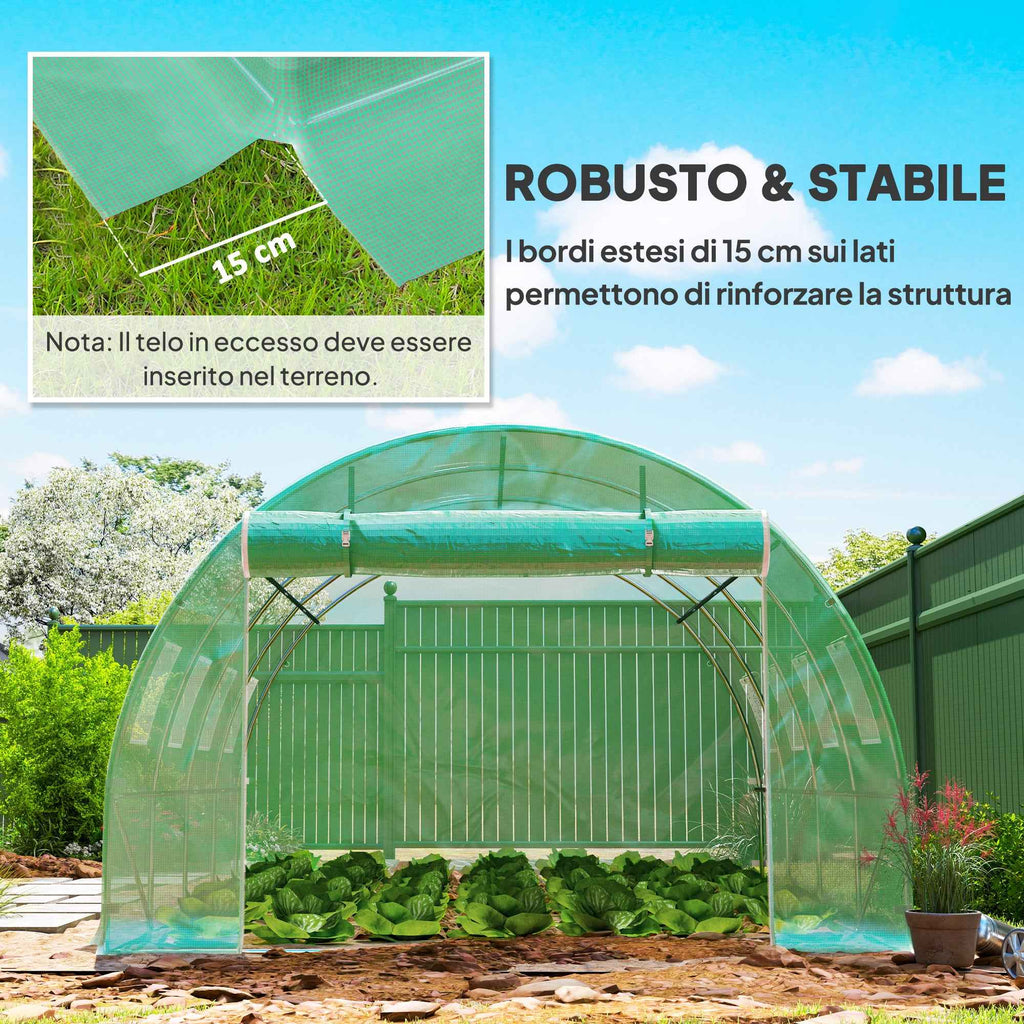 Outsunny PE Greenhouse Cover with 8 Windows, Roll-Up Door and Buried Edges, 4x3x2 m, Green