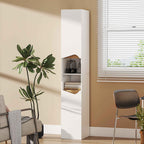 HOMCOM Wooden Bathroom Cabinet with 2 Open Shelves and 2 Cabinets, 30x34.6x180.5 cm, White and Wood Color