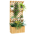 Planter with Trellis for Climbing Plants, Drainage Holes and 2 Shelves, in Fir Wood, 76x33x177 cm