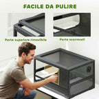 PawHut Raised and Foldable Reptile House with Tempered Glass and Plastic Lid and Walls, 60x45x32 cm, Black