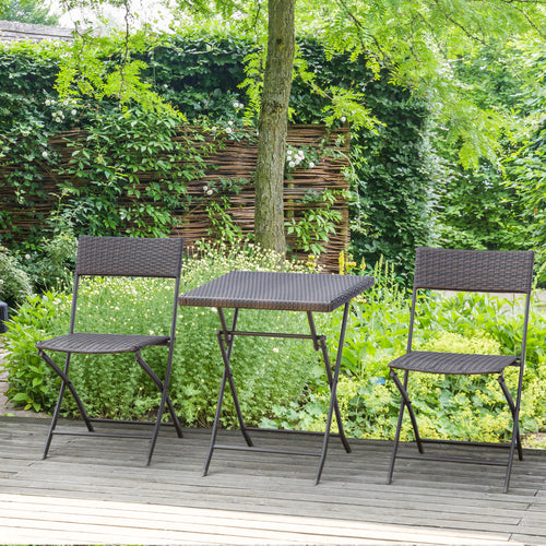 3-Piece Folding Garden Set, PE Rattan and Metal, 2 Chairs and Coffee Table, UV Protection, Balcony Furniture Set, for Patio and Backyard, Black