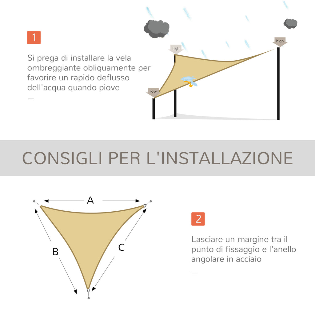 Outsunny Triangle Sun Shade Sail, Sun Protection for Garden, Balcony, Terrace, Anti-UV, 4x4x4 m, Beige