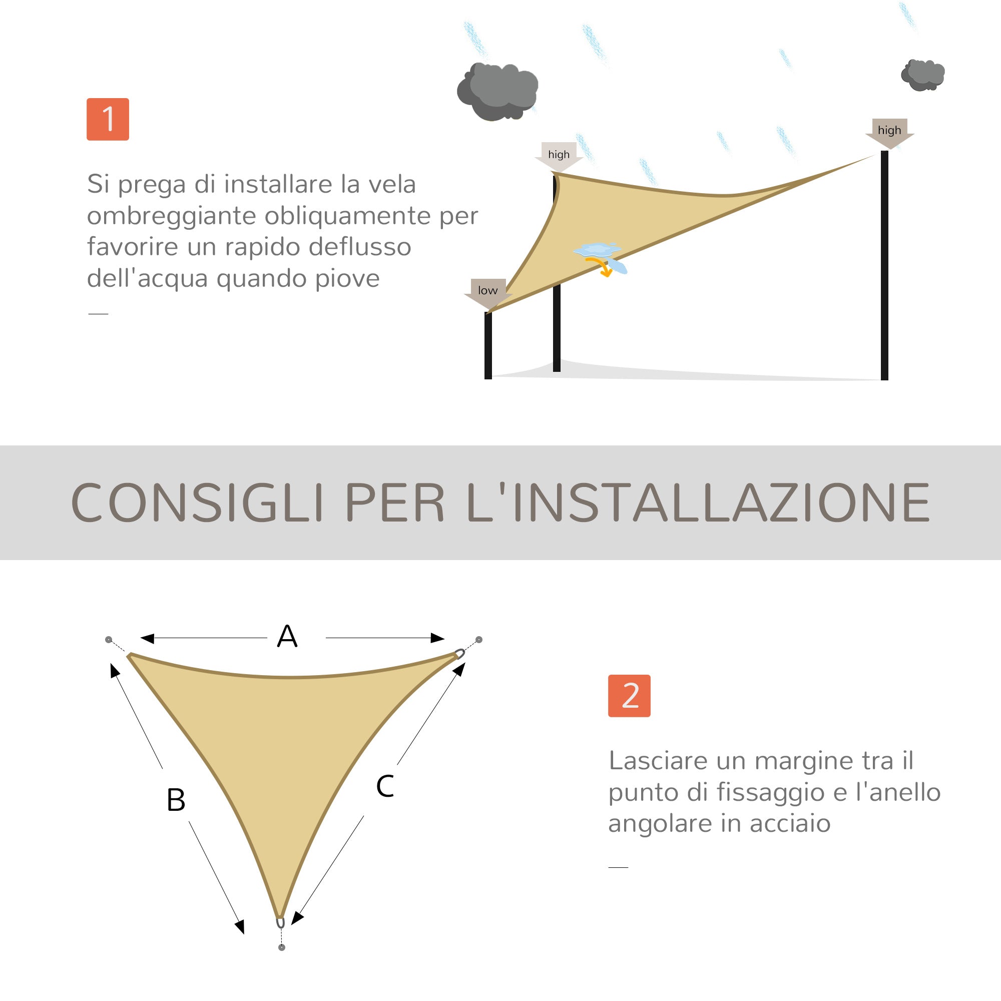 Outsunny Triangle Sun Shade Sail, Sun Protection for Garden, Balcony, Terrace, Anti-UV, 4x4x4 m, Beige