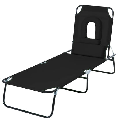 Folding Deck Chair with Face Hole and Pillows, Steel and Oxford Fabric