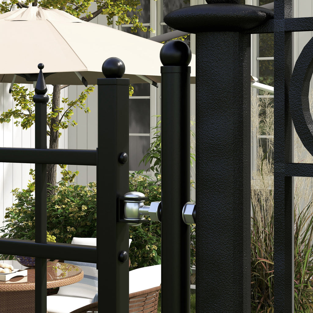 Safety Gate with Lock, 3 Keys and 2 Posts, in Galvanized Steel, 107x204 cm, Black