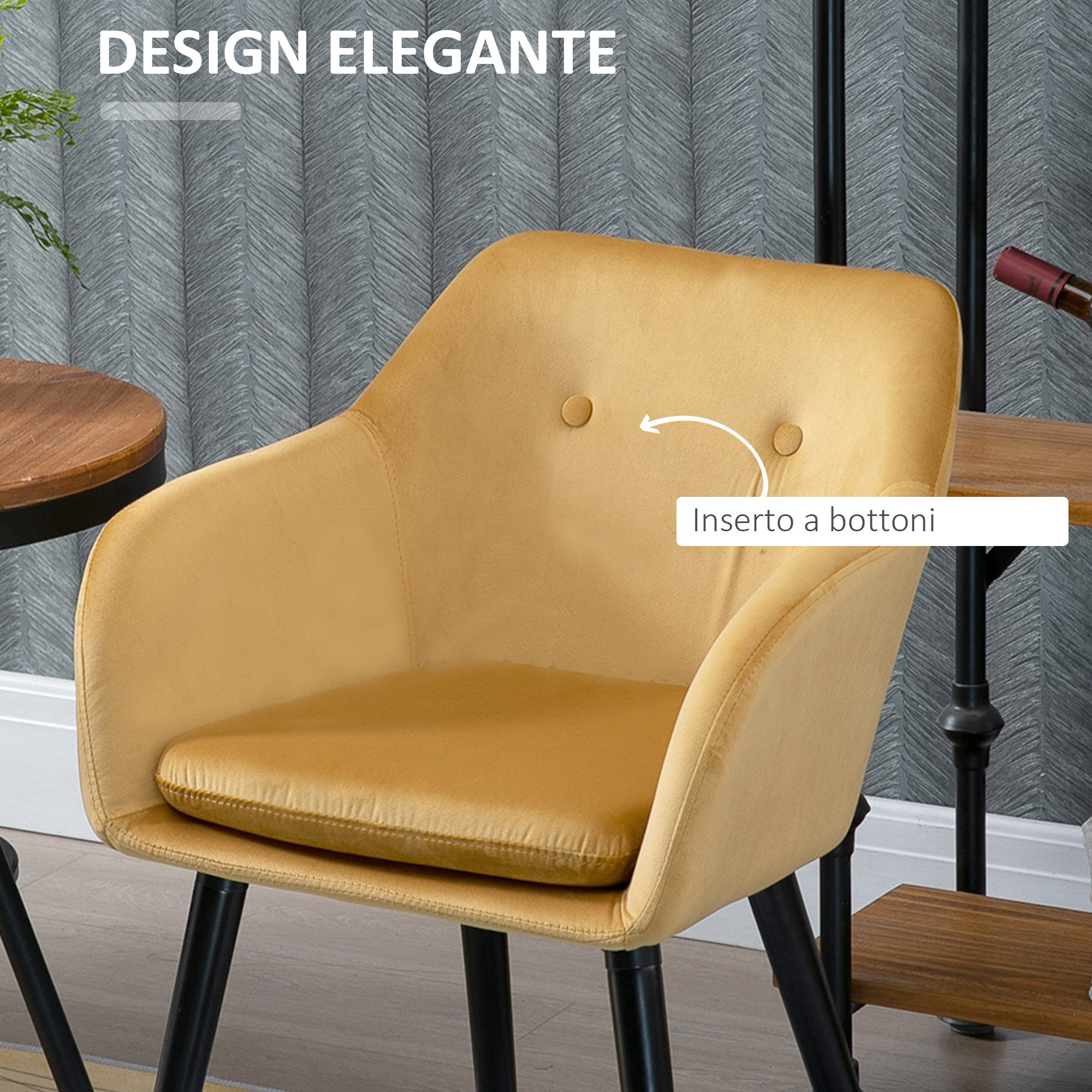 Homcom set of 2 chairs per dining room with padded and velvet armrests, 54x56x74cm, yellow - Borgè