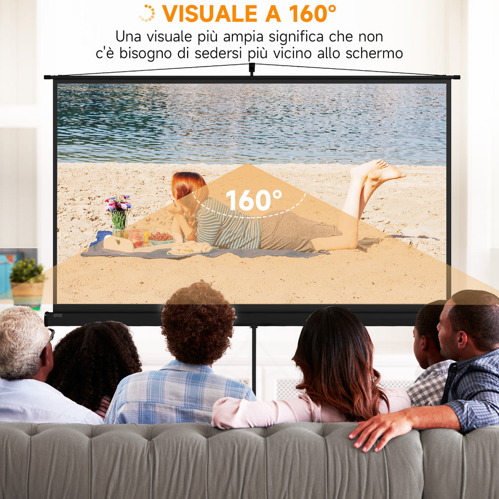 100" Foldable Projector Screen, 16:9 Format, Adjustable Tripod, 235.8 x 8 x 136 cm, Black