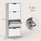HOMCOM Space-Saving Modern 4-Door Shoe Rack for 16 Pairs of Shoes, 62.5 x 26 x 156 cm, Cement Grey