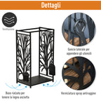 Fireplace Log Holder, Rustproof Steel, Indoor and Outdoor Log Holder with Elegant Design and 4 Tools, 46 x 30 x 70 cm, Black