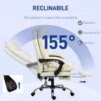 Ergonomic Office Chair, Reclining Desk Chair, Footrest, Beige
