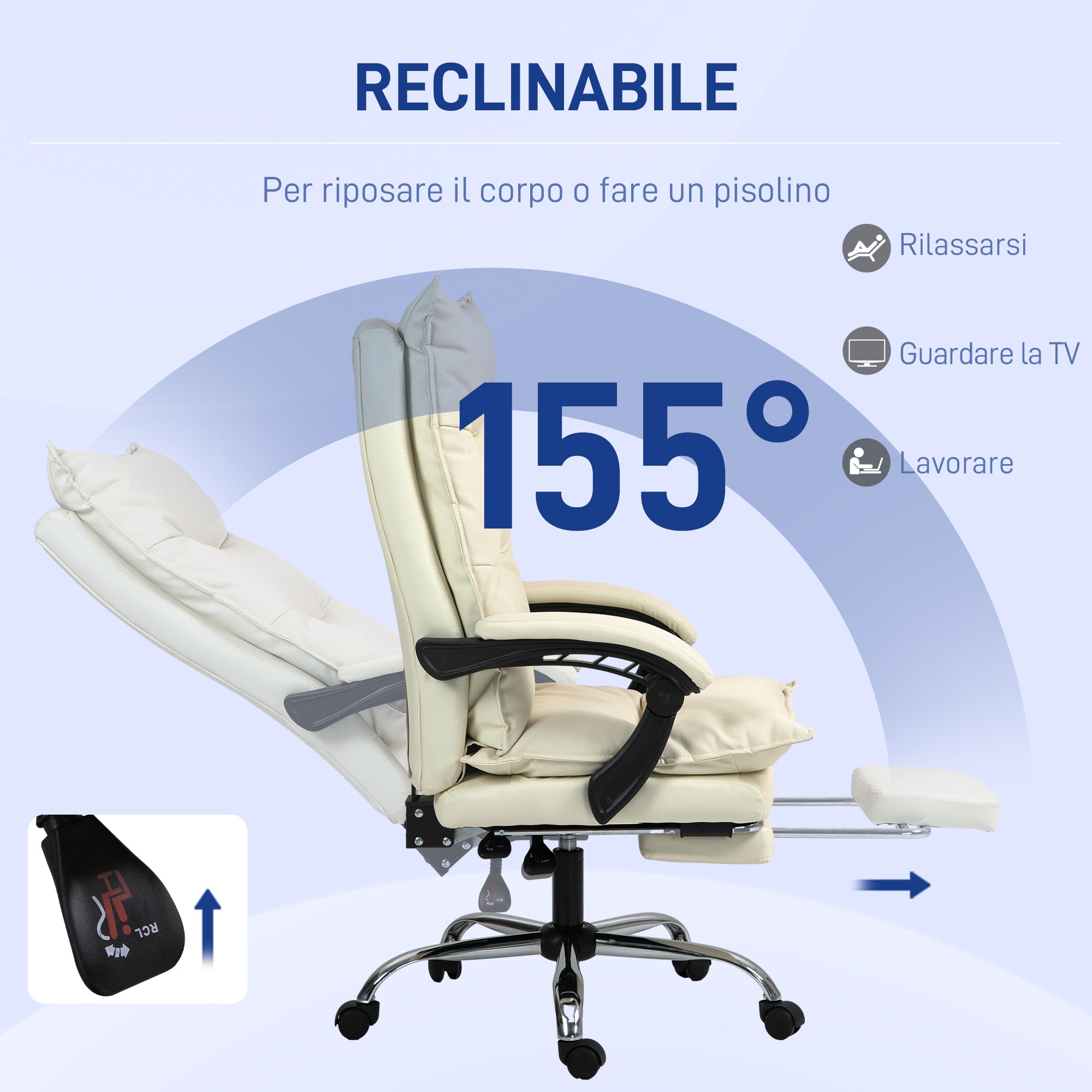 Ergonomic Office Chair, Reclining Desk Chair, Footrest, Beige