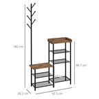 HOMCOM 6-Hook Coat Rack, Chipboard and Steel, Shoe Rack, 92.5 x 28.2 x 182 cm