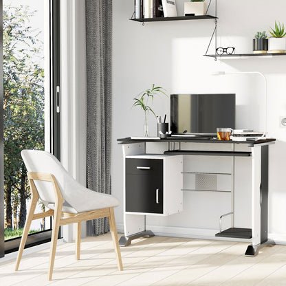 Homcom computer desk with shelf, drawer and locker, in mdf and iron, 100x52x75 cm, white and black - Borgè