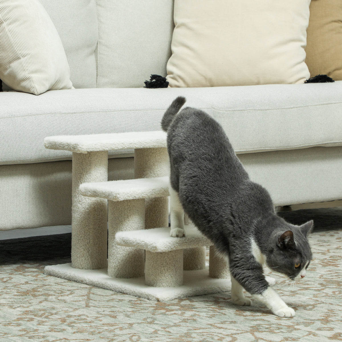 PawHut 3-Step Plush Dog and Cat Ladder, 45x35x34 cm, Beige